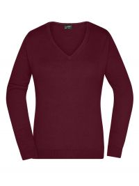 Pullover Damen Weinrot mit V-Ausschnitt und Rippbündchen